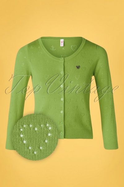 60s Logo Short Roundneck Cardigan in Green Heart Anchor