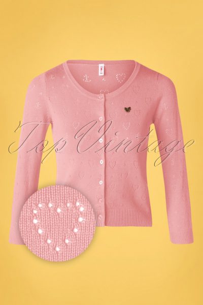 60s Logo Short Roundneck Cardigan in Rose Heart Anchor