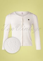 60s Logo Short Roundneck Cardigan in Ivory Heart Anchor