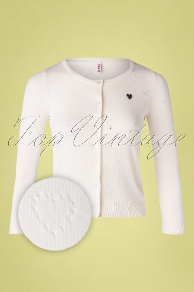 60s Logo Short Roundneck Cardigan in Ivory Heart Anchor