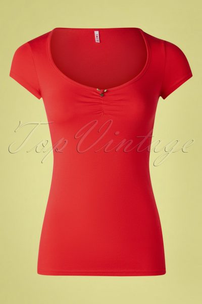 50s Logo Feminine Short Sleeve Top in Red