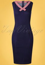 50s Diner Days Pencil Dress in Denim Blue