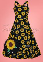 50s Maggie Sunflower Swing Dress in Black