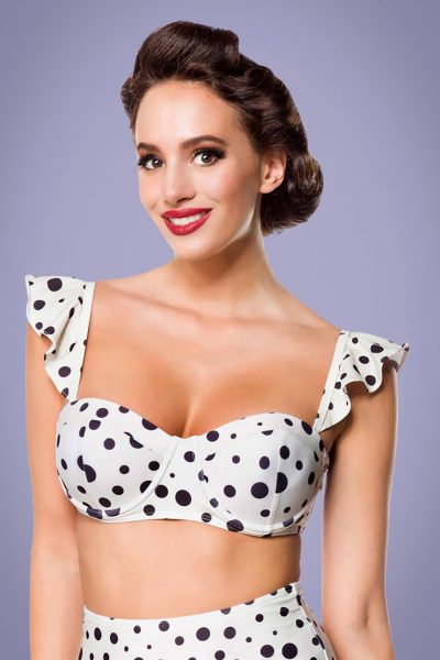 50s Dotted Bikini Top in Ivory