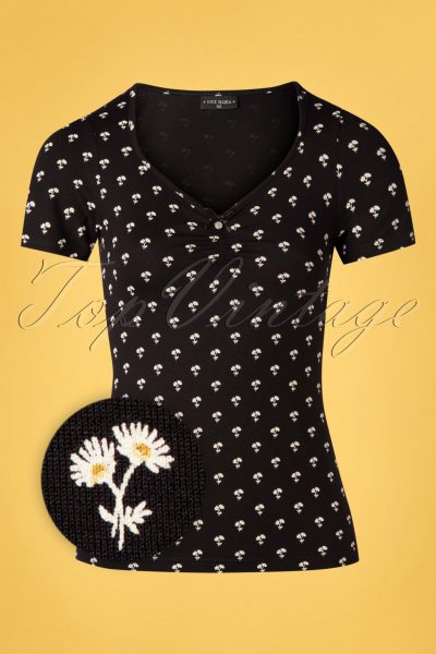 50s Marguerite Flowers Shirt in Black