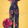 50s Quinty Floral Jumpsuit in Navy