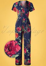 50s Quinty Floral Jumpsuit in Navy