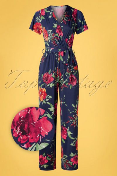 50s Quinty Floral Jumpsuit in Navy