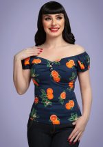 50s Dolores Oranges Top in Navy