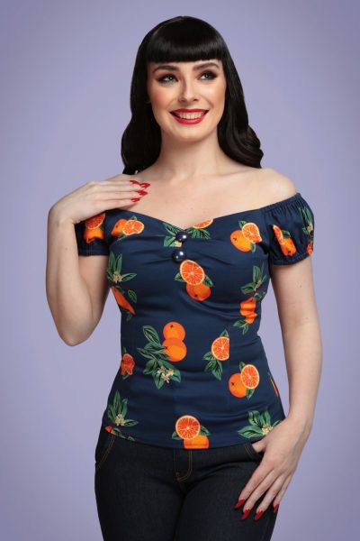 50s Dolores Oranges Top in Navy