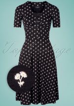 60s Marguerite Flowers Dress in Black