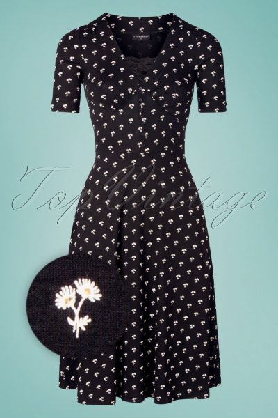 60s Marguerite Flowers Dress in Black