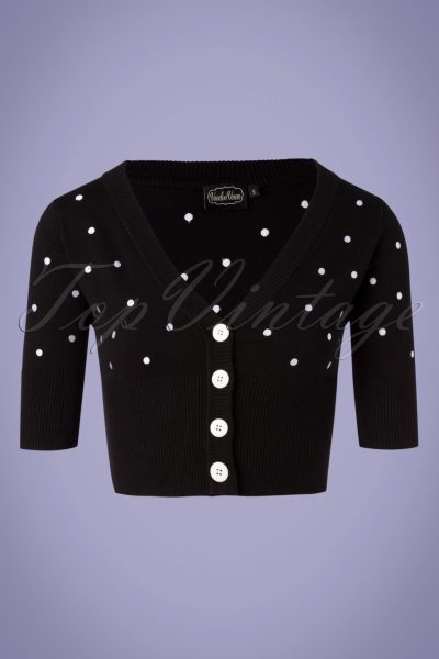 50s Bonita Polkadot Cardigan in Black