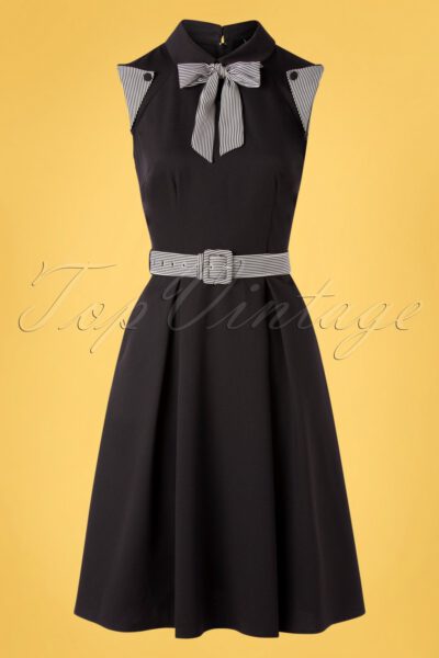 60s Sofia Striped Skater Dress in Black