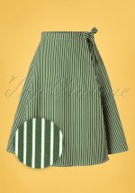 50s Stripes And Ripe Wrap Swing Skirt in Green