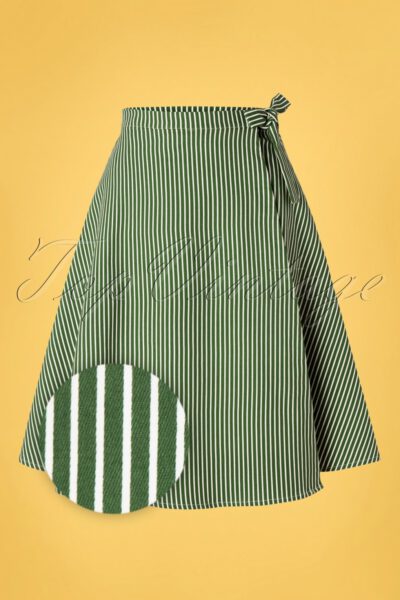 50s Stripes And Ripe Wrap Swing Skirt in Green