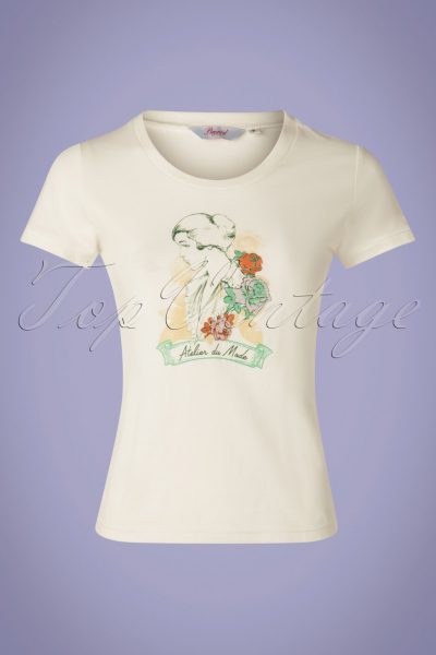 50s Floral Lady T-Shirt in White