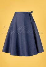 50s Sweet Sail Wrap Swing Skirt in Denim Blue