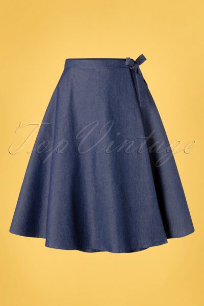 50s Sweet Sail Wrap Swing Skirt in Denim Blue