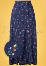 70s Spring Sprig Maxi Skirt in Blue