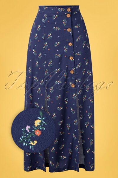 70s Spring Sprig Maxi Skirt in Blue