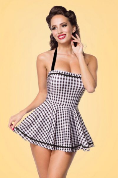 50s Gigi Gingham Swimdress in Black and White