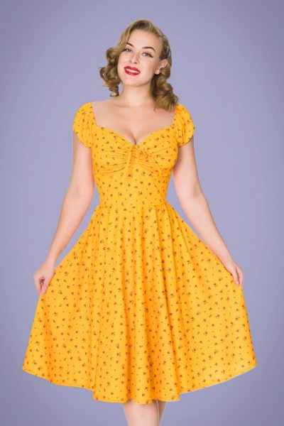 50s Serenity Swing Dress in Gold Yellow