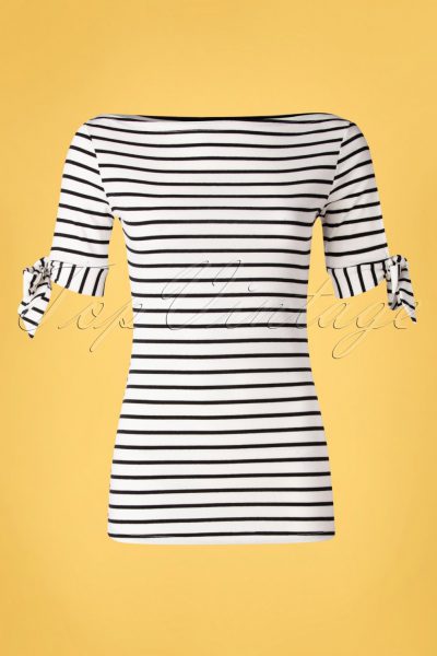 50s Bibi Striped Tie Top in Black and White