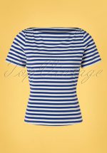 60s Sally Striped Top in Blue and White