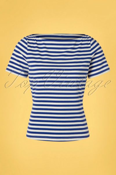 60s Sally Striped Top in Blue and White