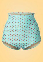 50s Dottie High Waist Bikini Pants in Aqua Blue and Red