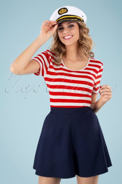 50s Land Ahoy Crop T-Shirt in Red and White