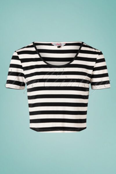 50s Land Ahoy Crop T-Shirt in Black and White