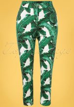 50s Tropical Leaves Trousers in Green