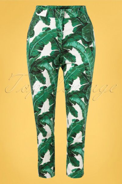 50s Tropical Leaves Trousers in Green