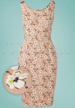 50s Fresh Bloom Pencil Dress in Dusty Nude