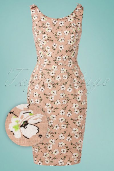 50s Fresh Bloom Pencil Dress in Dusty Nude