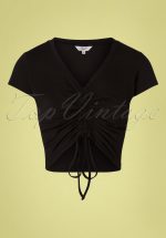 50s 50s Scrunch Up Drawstring Top in Black