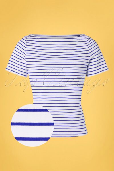 60s Italy Sail Striped Top in Blue and White