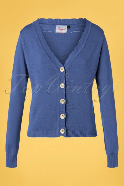 50s June Pointelle Cardigan in Blue