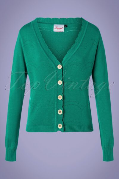 50s June Pointelle Cardigan in Green