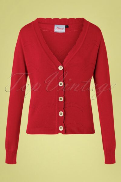 50s June Pointelle Cardigan in Red