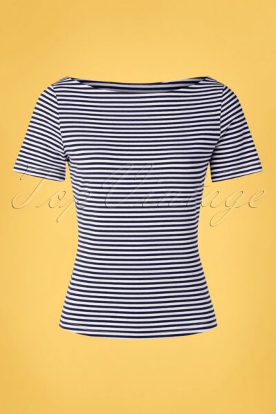 60s Sally Striped Top in Navy and White