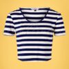 50s Land Ahoy Crop T-Shirt in Navy and White