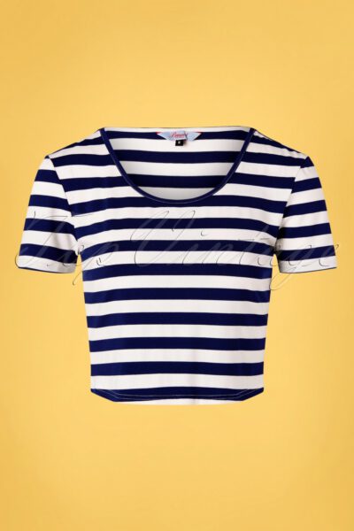 50s Land Ahoy Crop T-Shirt in Navy and White