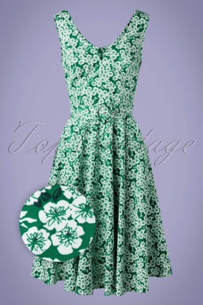50s Selene Swing Dress in Green Floral