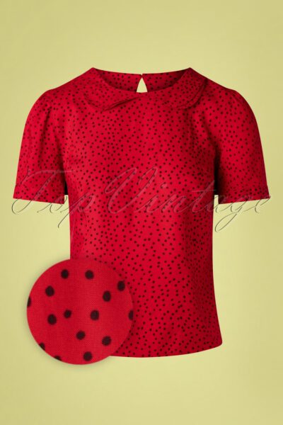 60s Leila Polkadot Blouse in Red