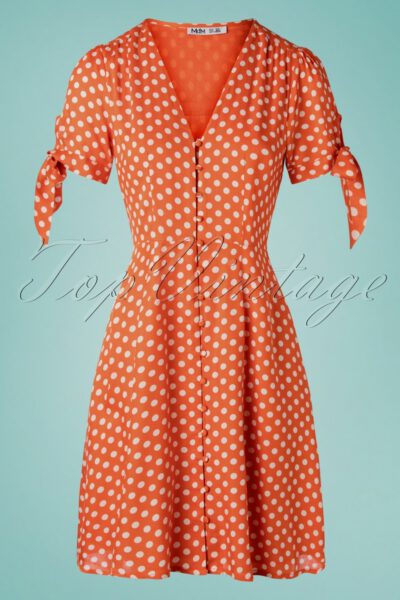 50s Riley Polkadot Dress in Orange