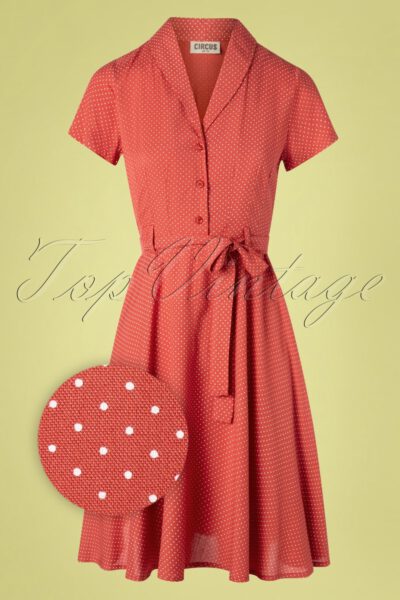 60s Hilda Pin Dot Swing Dress in Pale Red