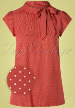 50s Anna Pin Dot Top in Pale Red